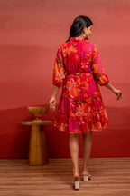 Juniper Man Made Fiber Fuchsia Floral Printed Short Dress With Belt - Distacart