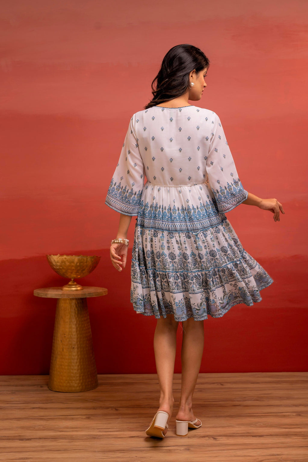 Juniper White Floral Printed Man-Made Fiber Short Dress With Thread Work, Sequence, And Slip-On Style - Distacart