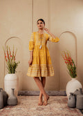 Juniper Mustard Ethnic Motifs Viscose Tiered Short Dress With Beads, Sequence, Dori - Distacart