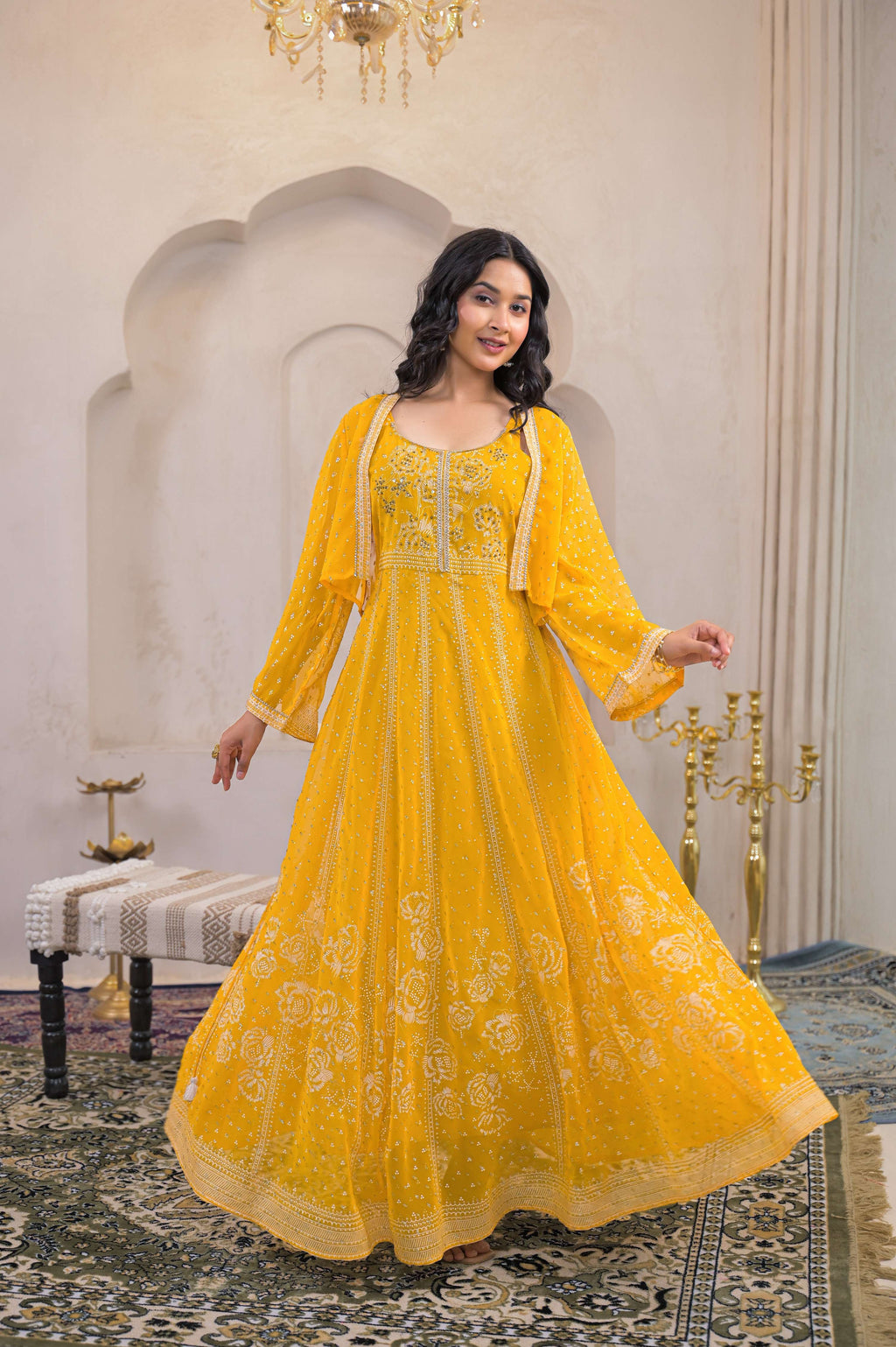 Juniper Mustard Ethnic Motifs Printed Man Made Fiber Tiered Long Dress - Distacart