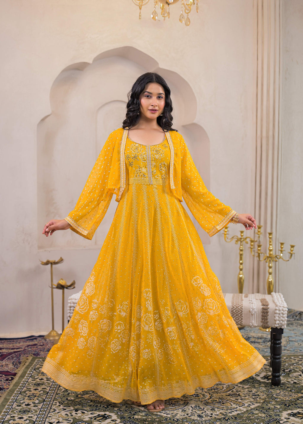 Juniper Mustard Ethnic Motifs Printed Man Made Fiber Tiered Long Dress - Distacart