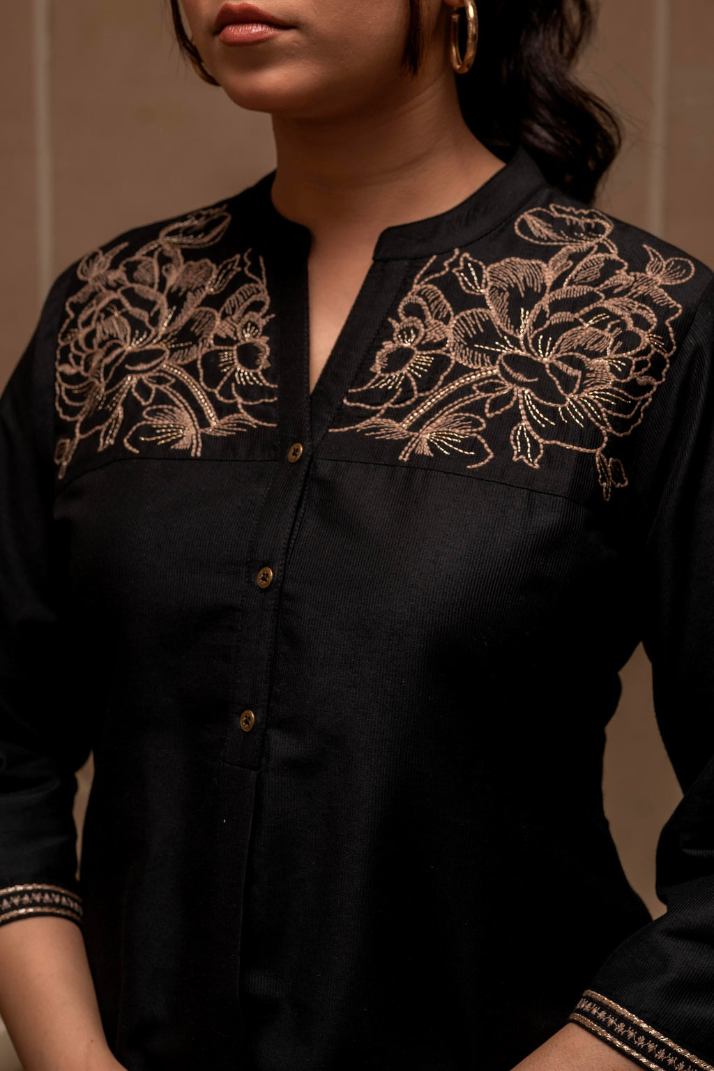 Juniper Black Solid Viscose Tunic And Pants Co-Ord Set With Thread Work And Button Detailing - Distacart