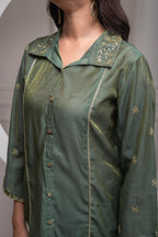 Juniper Fuchsia Green Solid Viscose Tunic And Pants Co-Ord Set With Zari Work And Button Detailing - Distacart