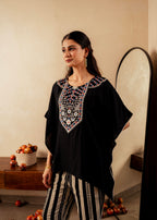 Juniper Black Solid Viscose Kaftan And Pants Co-Ord Set With Mirror And Thread Work - Distacart