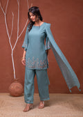 Juniper Mint Green Embellished Kurta Pant Dupatta With Beads And Sequence Work - Distacart