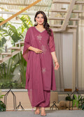 Juniper Mauve Solid Man Made Fiber Kurta Pant Dupatta Set With Beads And Sequence Work - Distacart