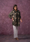 Juniper Olive Green Embellished Shirt Tunic With Beaded Eye Motifs - Distacart