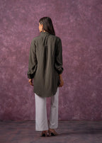 Juniper Olive Green Embellished Shirt Tunic With Beaded Eye Motifs - Distacart