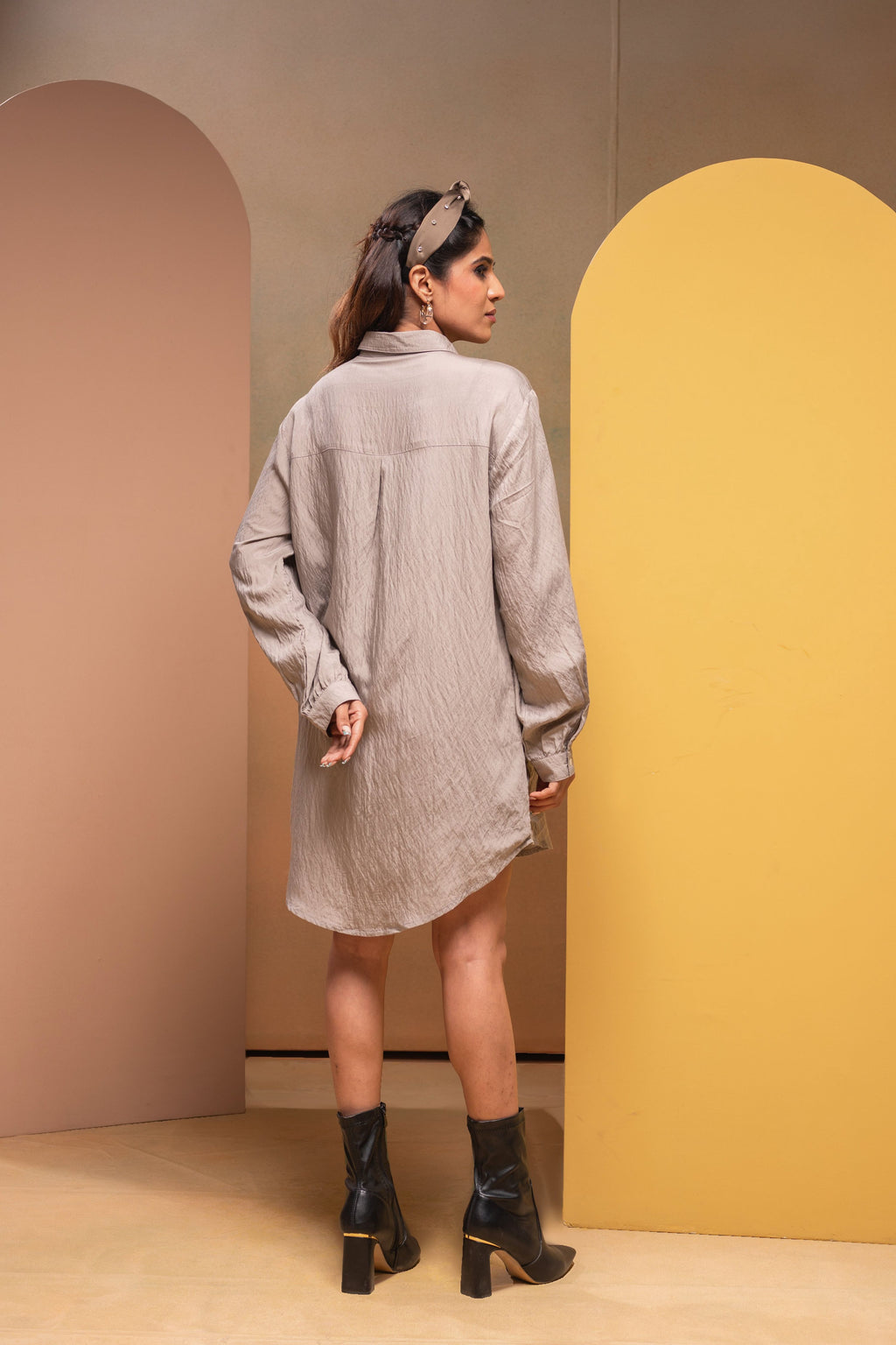 Juniper Grey Solid Viscose Shirt With Beads Work - Distacart