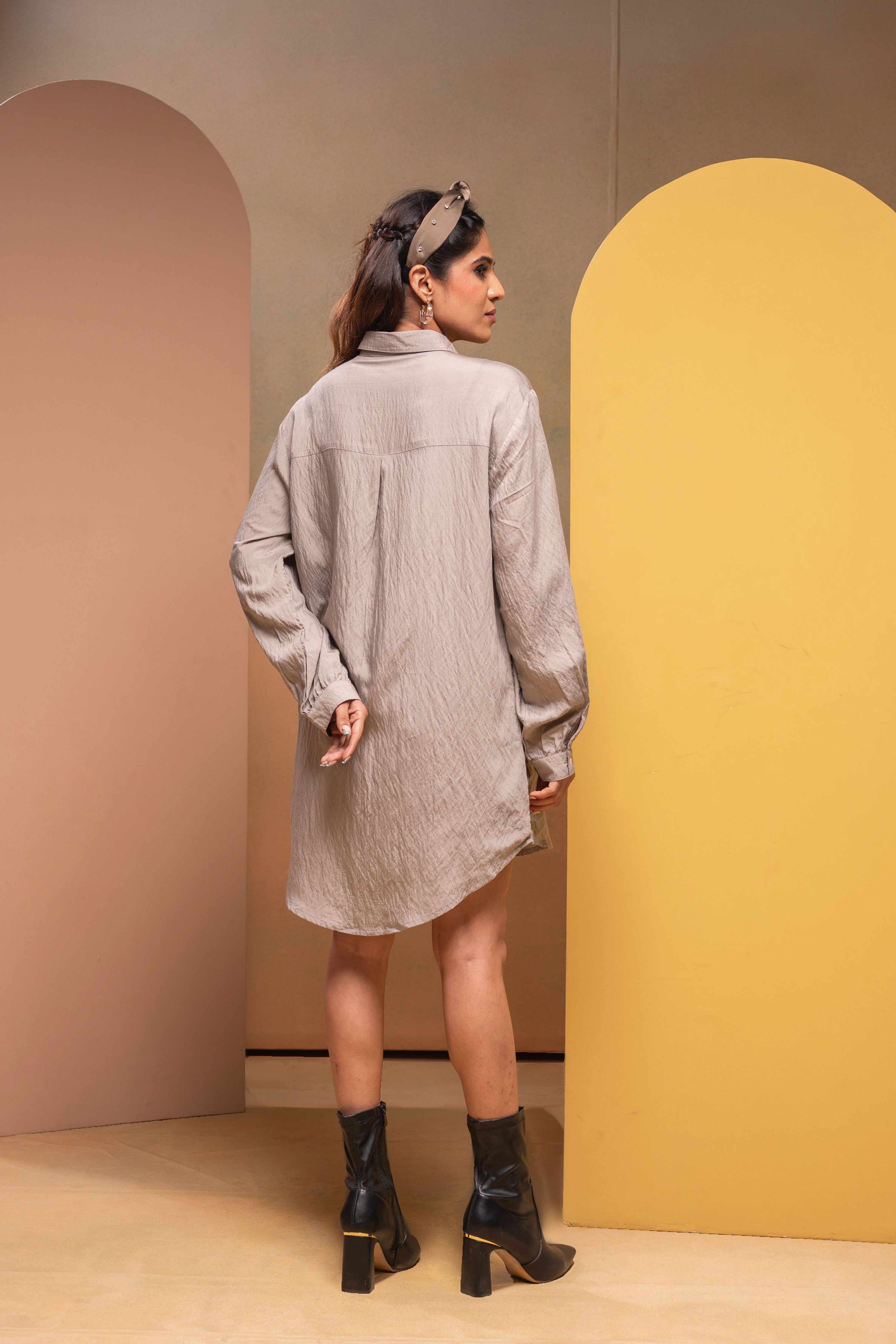 Juniper Grey Solid Viscose Shirt With Beads Work - Distacart