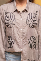 Juniper Grey Solid Viscose Shirt With Beads Work - Distacart