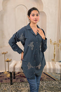 Juniper Grey Solid Viscose Shirt With Beads Work - Distacart