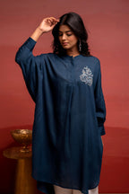 Juniper Viscose Blue Embellished Shirt With Sequin & Bead Details - Distacart