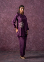 Juniper Viscose Purple Embellished Tunic And Pant Co-Ord Set With Bead Details - Distacart
