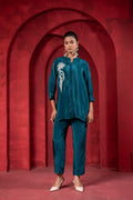 Juniper Teal Embellished Viscose Co-Ord Set With Bead Detailing - Distacart