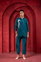 Juniper Teal Embellished Viscose Co-Ord Set With Bead Detailing - Distacart