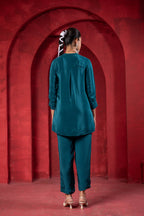 Juniper Teal Embellished Viscose Co-Ord Set With Bead Detailing - Distacart