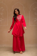 Juniper Fuchsia Solid Poly Georgette Tunic And Sharara Co-Ord Set With Sequence And Zari Work - Distacart