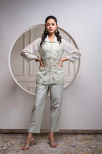 Juniper Mintgreen Solid Viscose Shirt, Cami And Pant Co-Ord Set With Sequence And Zari Work - Distacart