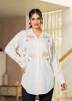 Juniper Viscose Linen Off White Embellished Shirt With Sequin & Bead Details - Distacart