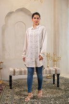 Juniper Off-White Embroidered Viscose-Linen Shirt With Zari Work - Distacart
