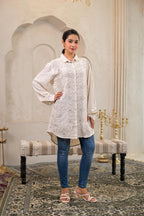 Juniper Off-White Embroidered Viscose-Linen Shirt With Zari Work - Distacart
