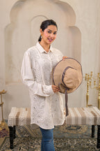 Juniper Off-White Embroidered Viscose-Linen Shirt With Zari Work - Distacart