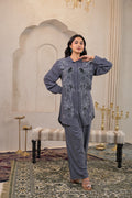 Juniper Viscose Linen Grey Embellished Shirt And Pant Co-Ord Set With Sequin & Bead Details - Distacart