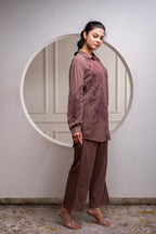 Juniper Brown Embellished Viscose Co-Ord Set With Bead Details - Distacart