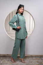 Juniper Sage Green Embellished Viscose Co-Ord Set With Bead Details - Distacart