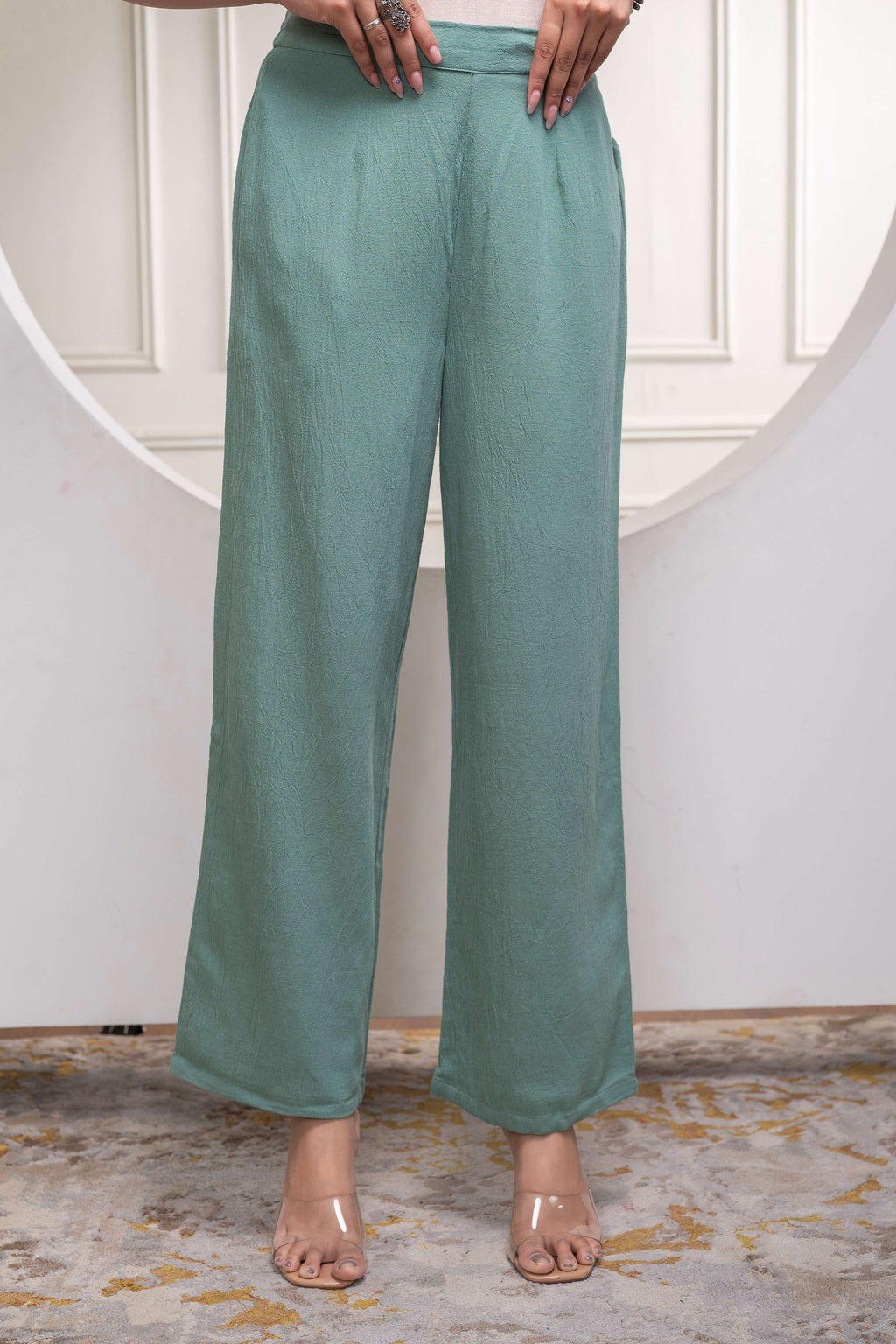Juniper Sage Green Embellished Viscose Co-Ord Set With Bead Details - Distacart