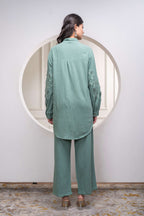 Juniper Sage Green Embellished Viscose Co-Ord Set With Bead Details - Distacart