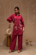Juniper Rose Pink Embroidered Viscose Co-Ord Set With Thread Work Detailing - Distacart