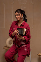 Juniper Rose Pink Embroidered Viscose Co-Ord Set With Thread Work Detailing - Distacart