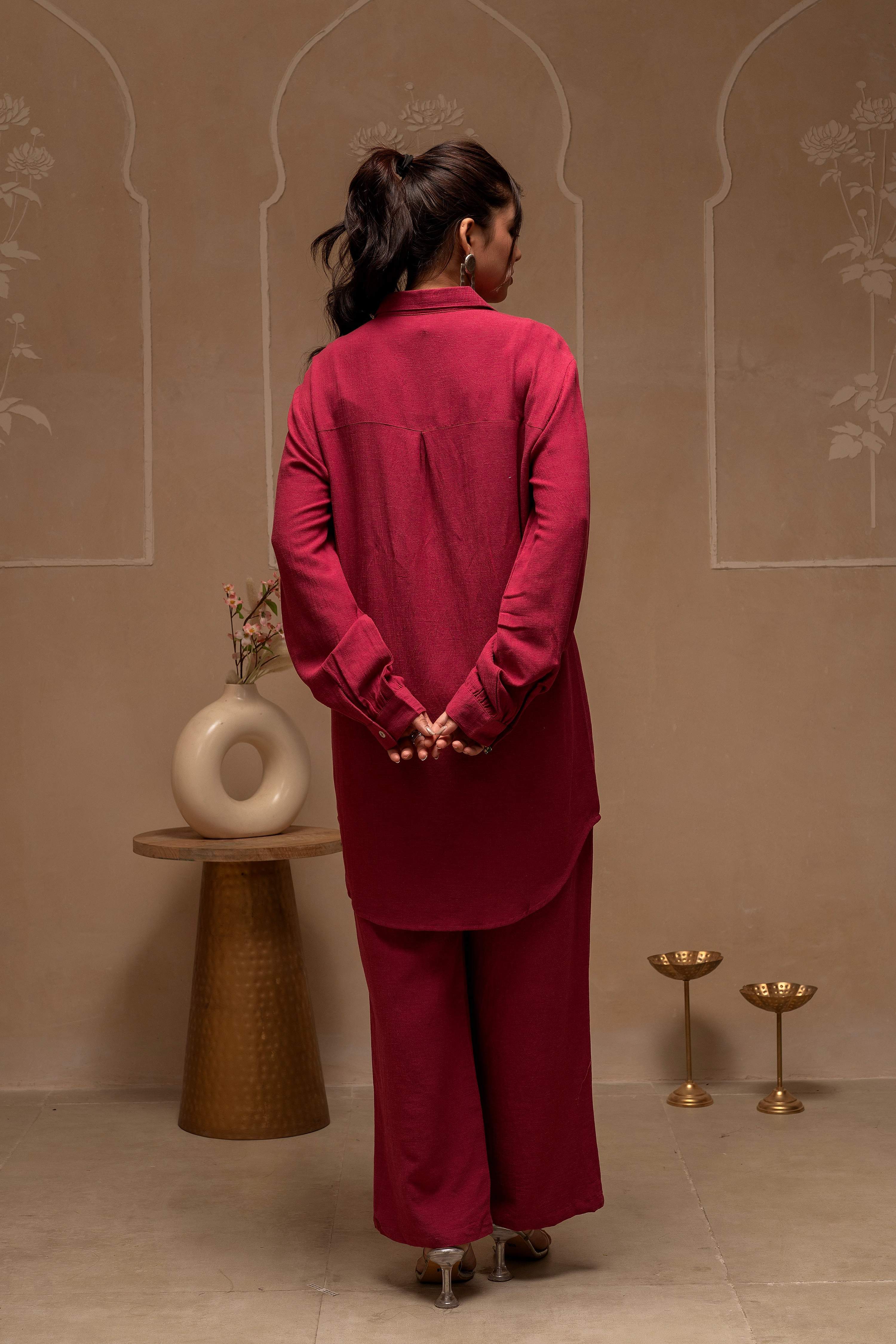 Juniper Rose Pink Embroidered Viscose Co-Ord Set With Thread Work Detailing - Distacart