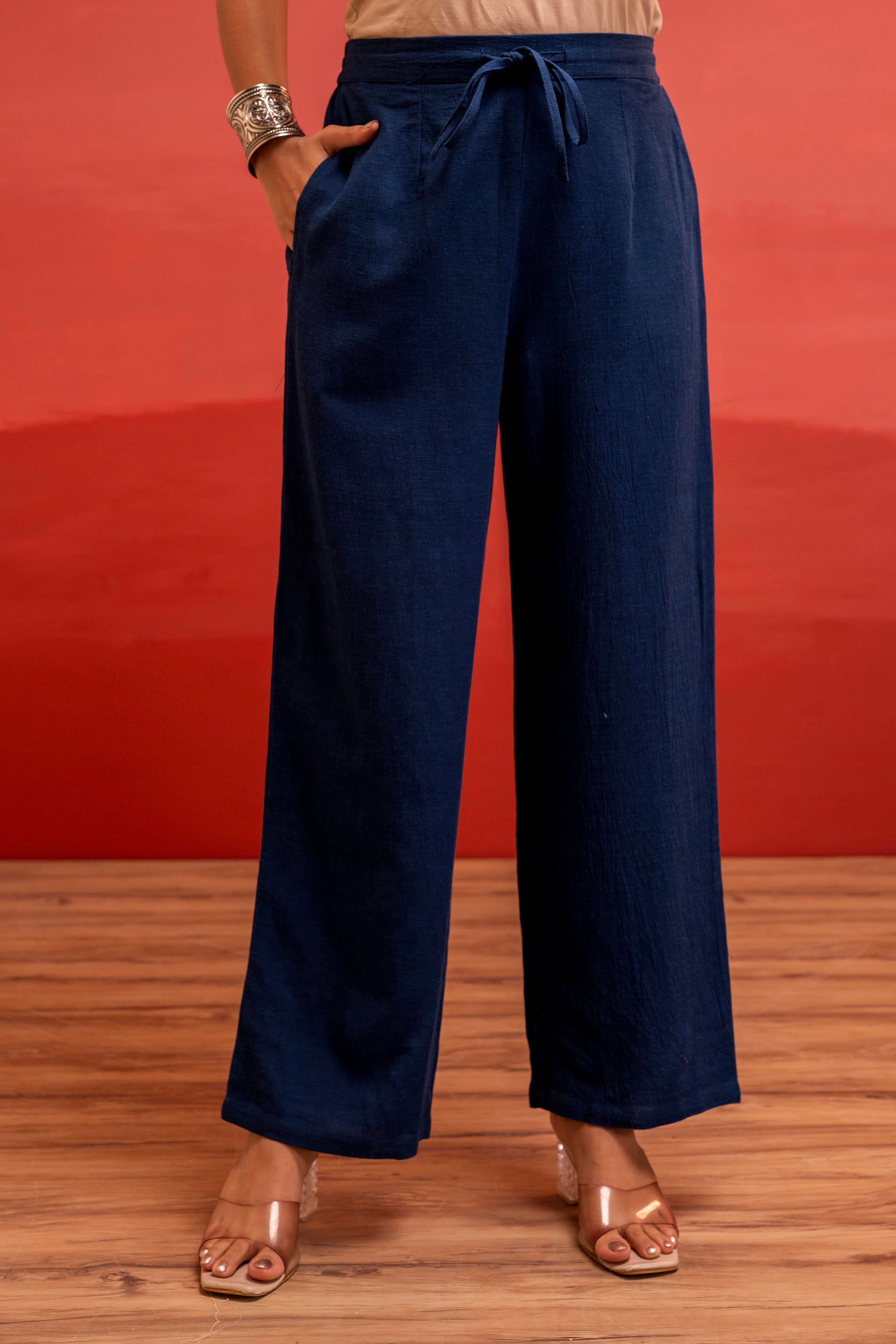 Juniper Viscose Linen Indigo Embroidered Shirt And Pant Co-Ord Set With Thread Work - Distacart
