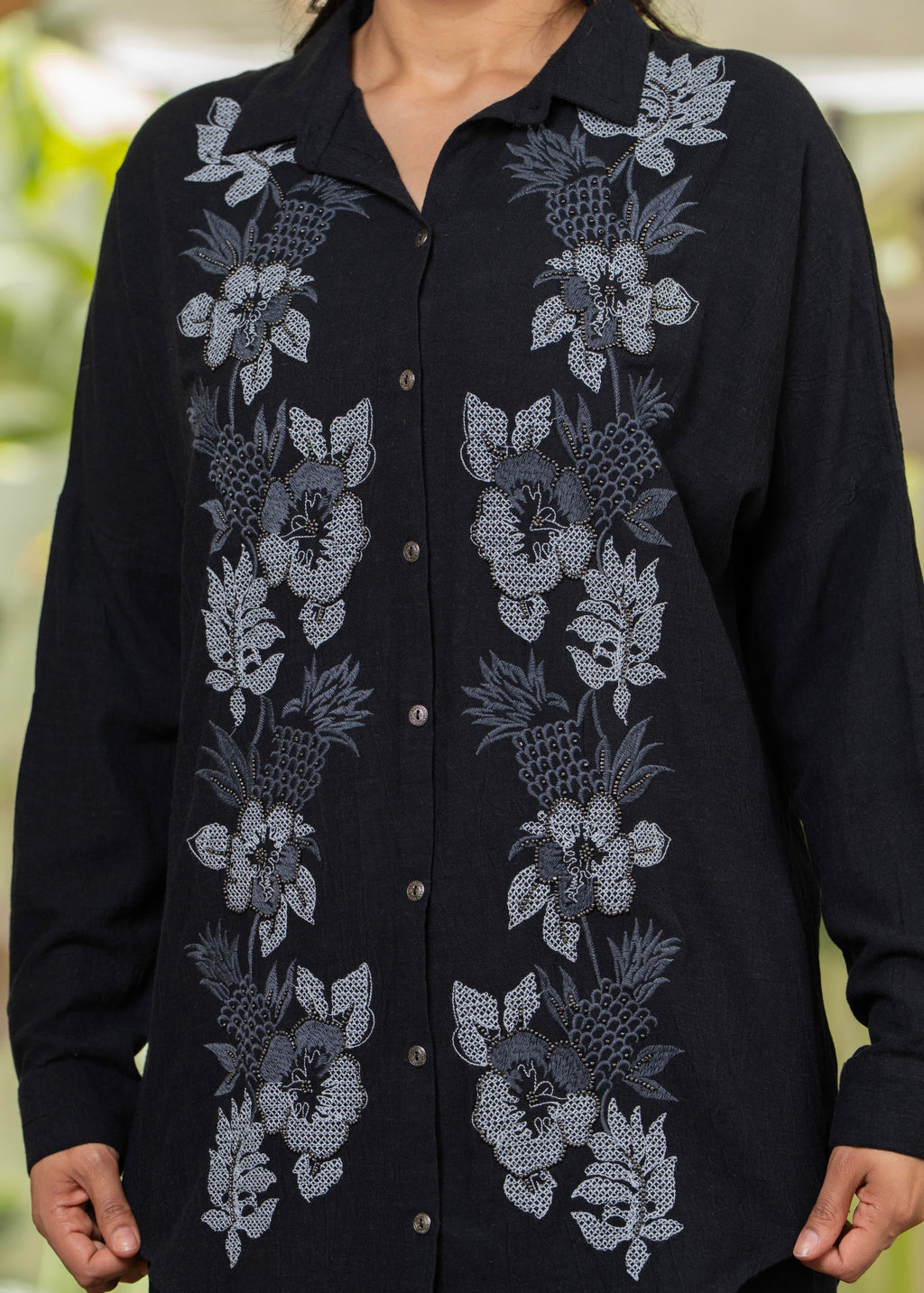 Juniper Viscose Linen Black Embroidered Shirt And Pant Co-Ord Set With Thread Work - Distacart