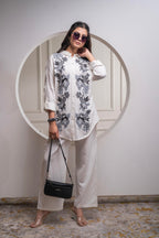 Juniper Viscose Linen Off White Embroidered Shirt And Pant Co-Ord Set With Thread Work - Distacart