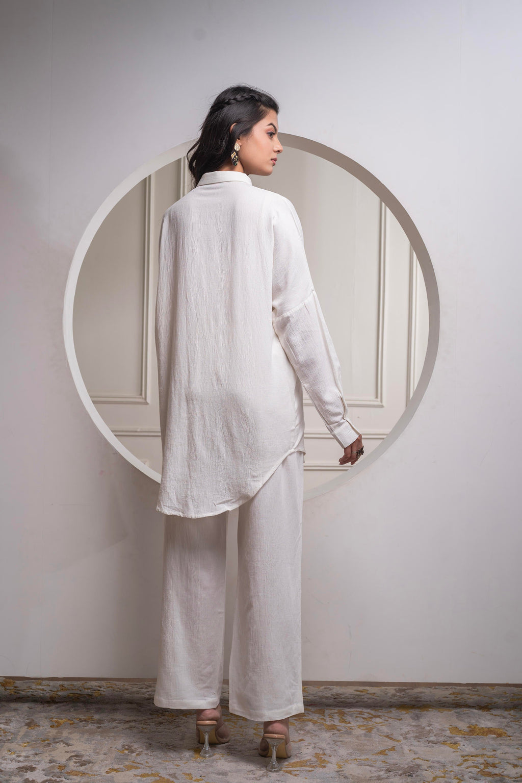 Juniper Viscose Linen Off White Embroidered Shirt And Pant Co-Ord Set With Thread Work - Distacart