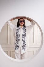Juniper Viscose Linen Off White Embroidered Shirt And Pant Co-Ord Set With Thread Work - Distacart