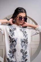 Juniper Viscose Linen Off White Embroidered Shirt And Pant Co-Ord Set With Thread Work - Distacart