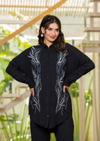 Juniper Black Embroidered Viscose Co-Ord Set With Beads & Sequin Highlights - Distacart