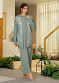 Juniper Sage Green Embroidered Viscose Co-Ord Set With Beads & Sequin Accents - Distacart
