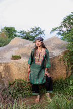 Juniper Polycotton Green Embroidered Kurta Pant Set With Thread & Mirror Work - Distacart