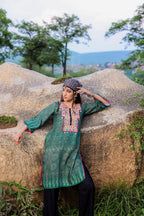 Juniper Polycotton Green Embroidered Kurta Pant Set With Thread & Mirror Work - Distacart