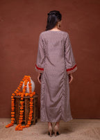 Juniper Beige Embroidered A-Line Kurta With Mirror & Thread Work - Distacart