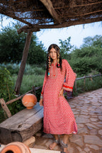 Juniper Red Embroidered A-Line Kurta With Mirror & Thread Work - Distacart
