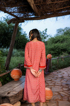 Juniper Red Embroidered A-Line Kurta With Mirror & Thread Work - Distacart