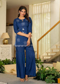 Juniper Navy Solid Viscose Tunic And Pants Co-Ord Set With Thread Work And Sequence - Distacart