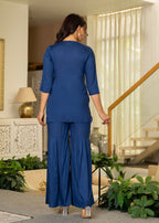 Juniper Navy Solid Viscose Tunic And Pants Co-Ord Set With Thread Work And Sequence - Distacart
